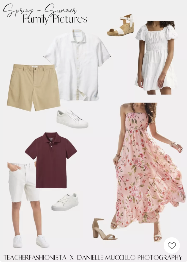 A collage of outfit ideas with whites and pinks